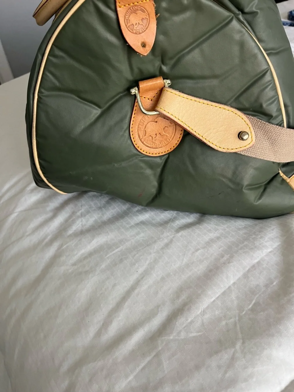 Hunting World Green Nylon Leather-Trim Travel Duffel Bag